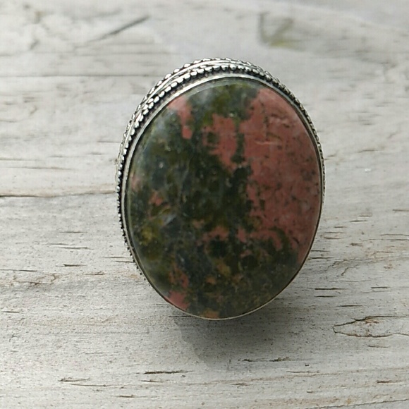Genuine Unakite Gemstone Sterling Silver Ring - Picture 5 of 6